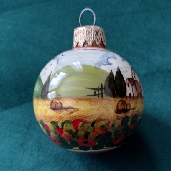 Hand-Painted Ceramic Holiday Christmas Tree Ornament Tuscany Landscape Italy - Picture 2 of 7